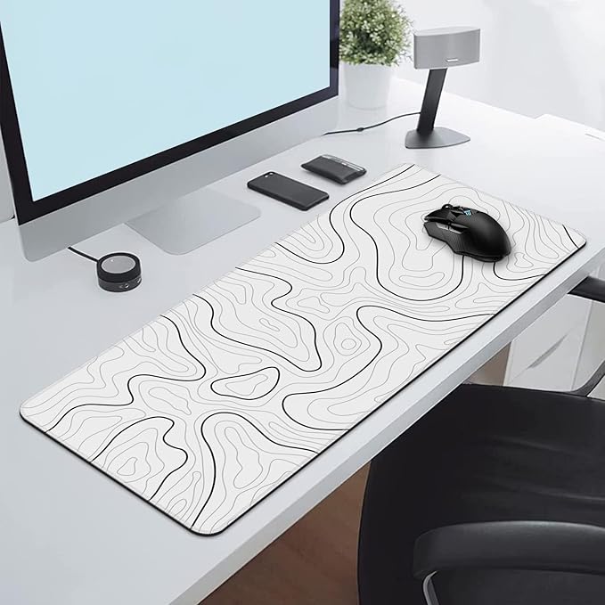 Rcege Large Mouse Pad for Desk - Gaming Mouse Pad with Stitched Edges, Anti-Slip Base for Keyboard and Mouse(White Line, 23.6L x 11.8W inches)