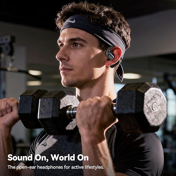 TECKNET Open Ear Headphones, Over the Ear Earbuds with Bluetooth 6.0, Smart Digital Display, 40H Playtime, IPX5 Waterproof, USB-C Fast Charging, Touch Control for Travel, Cycling, Running, Black