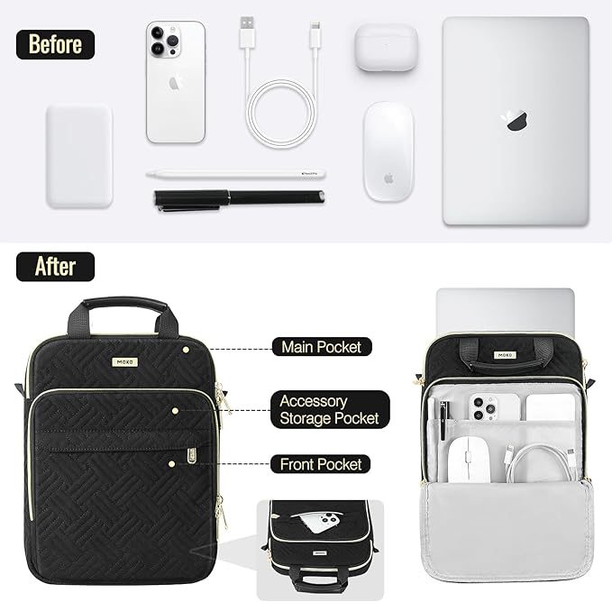 MoKo 15-inch Puffer Laptop Sleeve Bag for MacBook Air 15" / Pro 14" M5/M4/M3/M2 2026-2023, Galaxy Tab S10 FE Ultra 14.8" 2025, Puffy Laptop Carrying Case with Handle & Shoulder Strap, Black