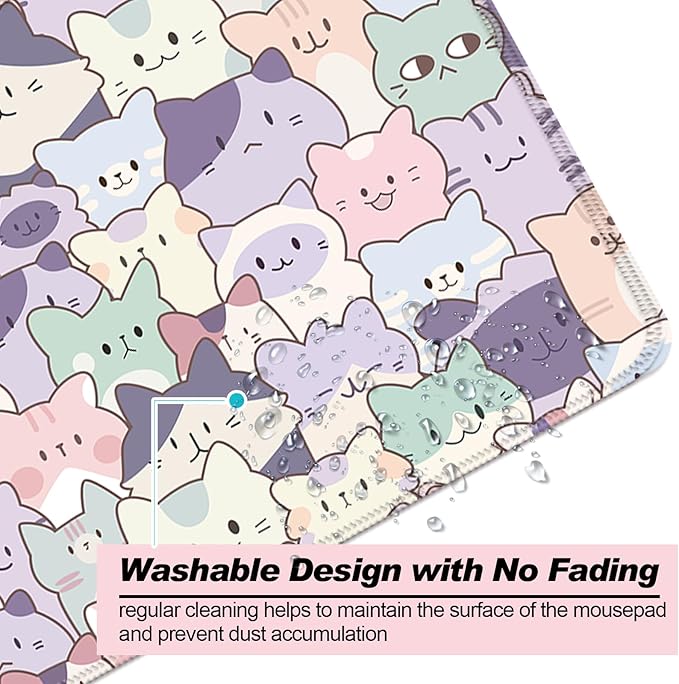 Cute Pink Cat Gaming Desk Mat, Computer Keyboard Large Extended Kawaii Pastel Cat Mouse Pad for Office and Home, 31.5×11.8 Inches, XL