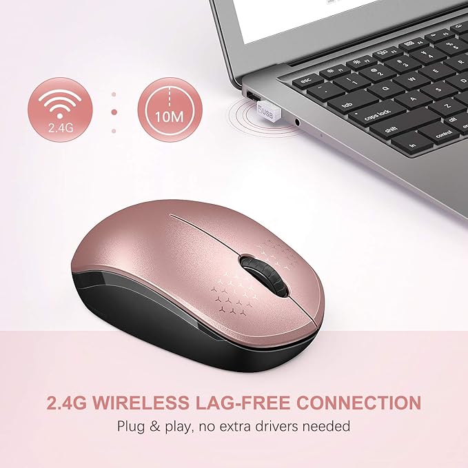 seenda Wireless Mouse, 2.4G Noiseless Mouse with USB Receiver Portable Computer Mice for PC, Tablet, Laptop, Notebook - Rose Gold&Black