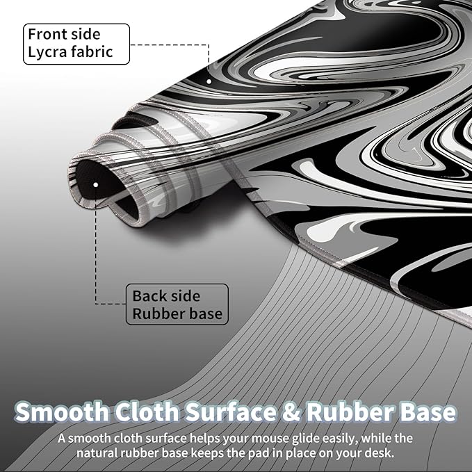 Gaming Mouse Pad, Grey Black White Big Desk Pad for Keyboard and Mouse, Extended 35.5" X 15.75" in Computer Keyboard Mouse Mat 3mm Thick XXL Rubber Mousepad for Laptop Gamer, Swirl Marble