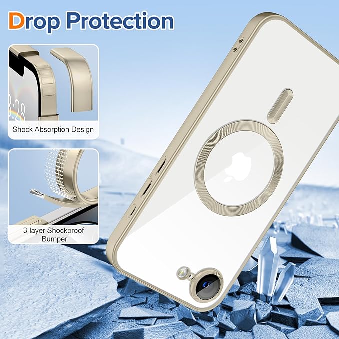 Hython Magnetic Clear for iPhone 16e Case with Camera Lens Protector [Compatible with MagSafe] Luxury Plating Edge Slim Soft TPU Cover Protective Phone Case for iPhone 16e 6.1", Matte Gray