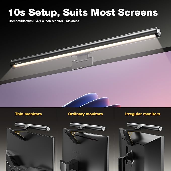 Douxlife Monitor Light Bar, Backlight with Touch Switch＆ Remote Dual Control, Eye-Care Computer Light with Stepless Dimming and Color Temperature for Home Office Gaming, Grey