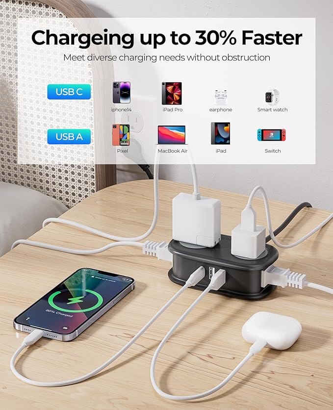 Cruise Approved Travel Power Strip, ORICO 4 Outlets 3 USB Ports (1 USB C) with 4FT Wrapped Short Extension Cord Small Power Strip, Compact for Hotel Travel Essentials-AP3