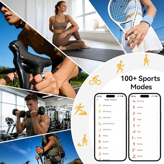 Smart Ring Fitness Tracker for Women and Men, Heart Rate Monitor, Sleep and Stress Monitoring, Menstrual Cycle Tracking, Step Counter, IP68 Waterproof, No Subscription, Compatible with iOS and Android