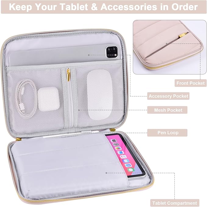 9-11 Inch Carrying Sleeve, Puffy Tablet Case Bag for iPad Pro 11-in (M5), iPad 10.9 (10th Gen), iPad Air 11-in (M2), Galaxy Tab S9/S8 (Puffy Khaki, 9-11)