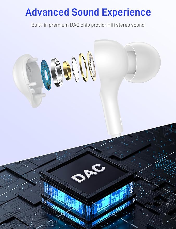 iMangoo for Apple USB C Wired Headphones, Hi-Fi Sound Corded Earbuds, Ergonomic Small in Ear Buds for iPhone 17 Pro Max/17e/16 Plus/16e/15, for Samsung S26/S25 Ultra/for Pixel Type C Earphones White