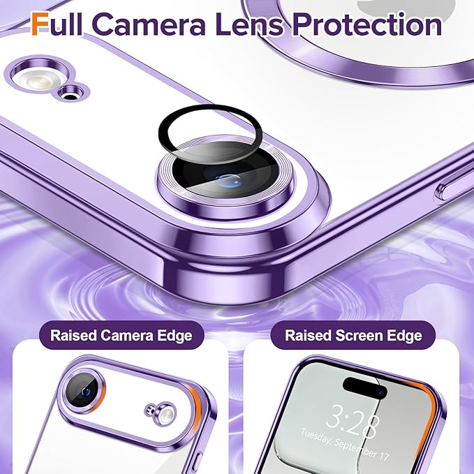 Hython Magnetic Clear for iPhone Air Case with Camera Lens Protector [Compatible with MagSafe] Luxury Plating Edge Slim Soft TPU Cover Protective Phone Case for iPhone Air 6.5", Light Purple