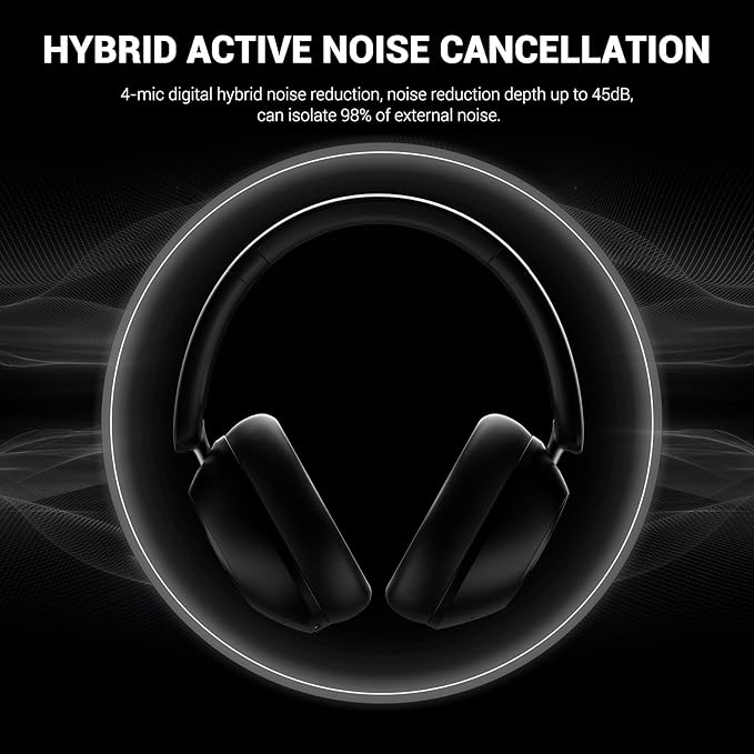 OneOdio Focus A5 Wireless Over-Ear Headphones, Hybrid Active Noise Cancelling, 75H Playtime, Hi-Res LDAC Wireless Audio, Bluetooth 5.4, Built-in Mic for Clear Calls, Low Latency Game Mode