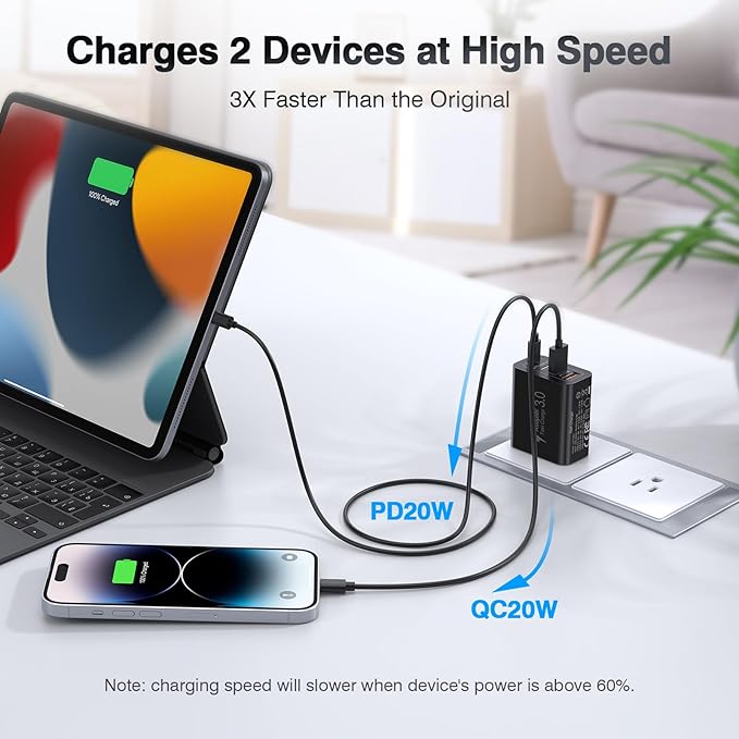 [2 Pack/40W] 4-Port USB C Wall Charger Block, Fast Type C Power Brick Charging Cube Power Delivery Wall Plug for iPhone 17/1615/14/13/12/14 Pro/13 Pro, Huawei, Xiaomi, Oneplus, Galaxy(Black)