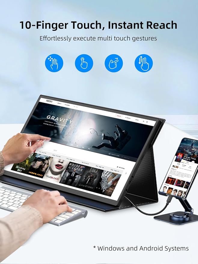 EVICIV 18.5” Portable Monitor Touchscreen | 120Hz 1ms Gaming Monitor | 400Nits | 1080P FHD IPS | 125% sRGB | VESA & Smart Case | USB-C & MINI HDMI | Travel Screen for Laptop, Computer, Game Consoles