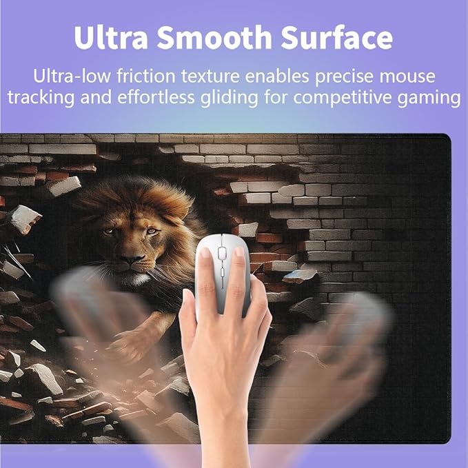 Large Gaming Mouse Pad (31.5" x 15.8") - Lion Modern Illustration of King of The Jungle Emerging from Brick Wall, Extra XXL Extended Office Accessories, Premium Stitched Anti-Slip Desk Mat
