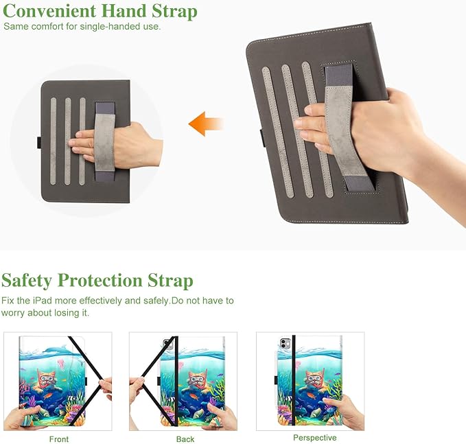 Vimorco for iPad Air M4/M3/M2 11 Inch Case 2026/2025/2024, for iPad Air 5th/4th Gen Cases 10.9-inch, for iPad Pro 11 Inch Case 4th/3rd/2nd/1st Generation, Pencil Holder/Hand Strap/Pocket, Diving Cat