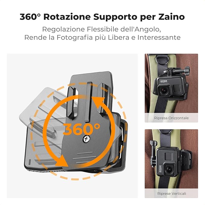 K&F Concept 360° Rotation Backpack Strap Quick Clip Mount for Hero 13/12/11/10/9/8/7/6/5/4 Black, DJI Osmo Action 5 Pro/4/3/6 and Other Action Camera