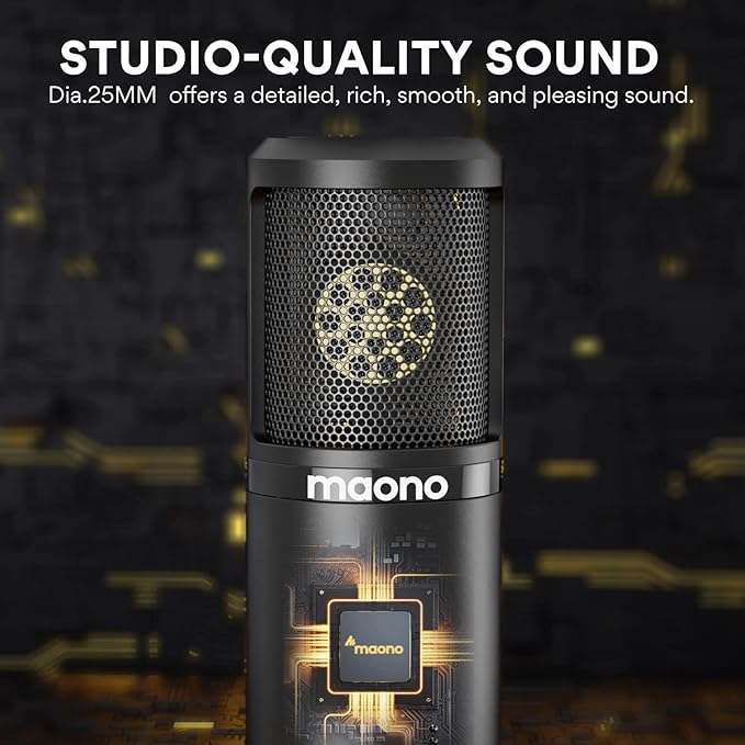 MAONO Condenser Microphone with 25mm Large Diaphragm, Professional Cardioid Studio Condenser Recording Mic with 3.5mm XLR for podcasting, Streaming, Singing, Vocal, Home-Studio (AU-PM325T)