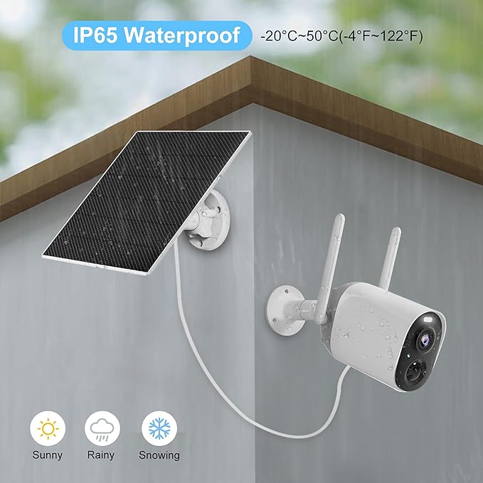 DCT Solar Panel for Security Camera, 5W with Micro USB & Type-C Port, IP65 Waterproof Outdoor DC 5V Rechargeable Battery 360° Adjustable Mounting Bracket, 10ft Cable, Black, 6.6*4.85*1.5IN, S5