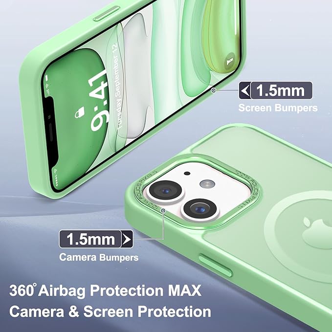 Newfuture Designed for iPhone 11 Case with Strong Magnetic [13 FT Military Drop Protection] [Compatible with Magsafe] Slim Translucent Matte Shockproof with Anti-Fingerprint Phone Case, Matcha Green