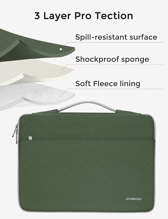 DOMISO 17.3 inch Laptop Case Sleeve Protective Cover Compatible with 17.3 inch HP Pavilion Envy 17/Lenovo IdeaPad/Acer/ASUS/Dell/Alienware/LG Gram,Water Resistant Computer Bag,Avocado Green