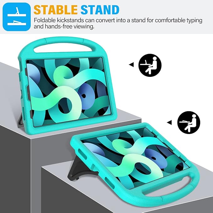 SUPLIK Kids Case for iPad Air 5th/4th Generation (10.9 inch,2022/2020), Built with Screen Protector, iPad Air 5 Kidproof Case with Handle Stand for Apple iPad Air Gen 4/5&Pro 11 Old Version, Cyan