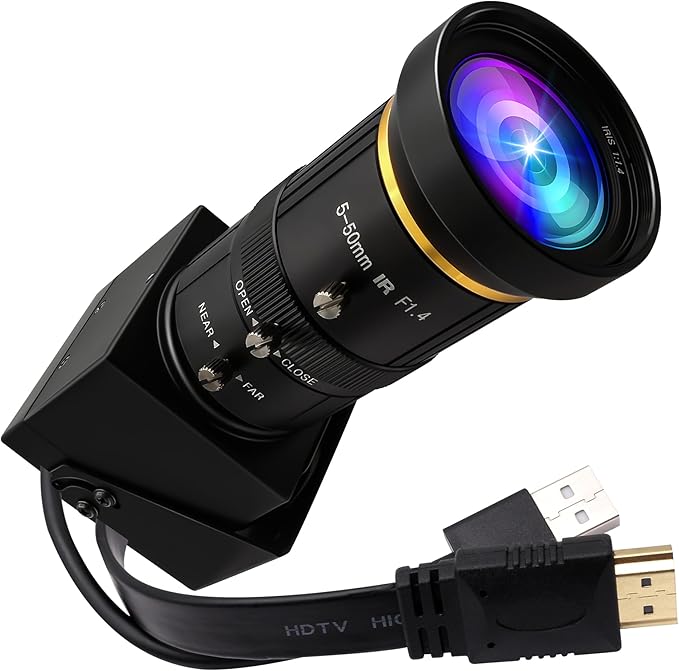HDMI USB Camera 4K 30fps USB Webcam for Live Streaming 5-50mm 10X Manual Zoom Web Camera USB HDMI Simultaneous Output Video Camera Close-up PC Camers Plug and Play for Linux Raspberry Pi Jetson Nano