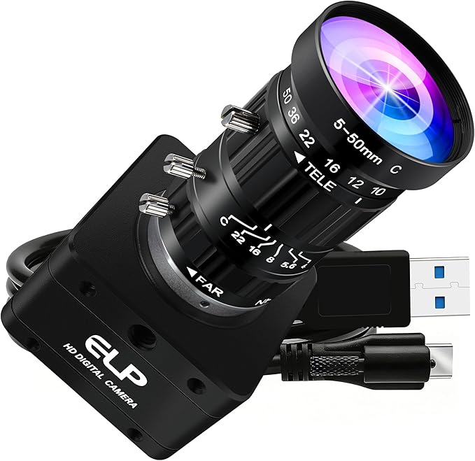 ELP High Speed USB Zoom Camera, 1080P/230fps, 4K/60fps, 12MP/30fps, USB3.0/2.0 Manual Focus Lightburn Cameras for Windows, Linux, Mac, Pi, Fast Frame 5-50mm 10X Zoom IMX577 Webcam for PC Jetson Nano