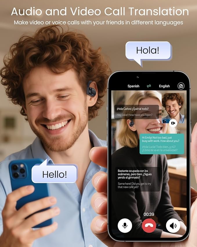 AI Translation Earbuds Real Time 164 Languages 80H Playtime Translator Ear Buds Audifonos Traductores Inglés Español Wireless Earphones Bluetooth AI Headphone for Travel Meeting Learning K08 Black