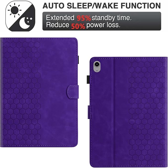 DTangLsm for iPad A16 Case iPad 11th Generation Case 11-inch 2025, iPad 10th Generation Case 10.9-inch 2022, Smart PU Leather Folio Stand Cover with Pencil Holder, Auto Wake/Sleep, Honeycomb Purple