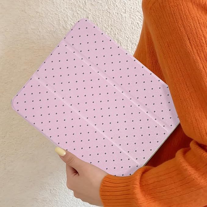 Lovmooful Compatible for iPad Pro 11-Inch,2022/2021/2020/2018 Model(4th/3rd/2nd/1st Generation) Case with Pencil Holder Cute Polka Dot with Aesthetic Design Soft TPU Trifold Stand Protective-Pink