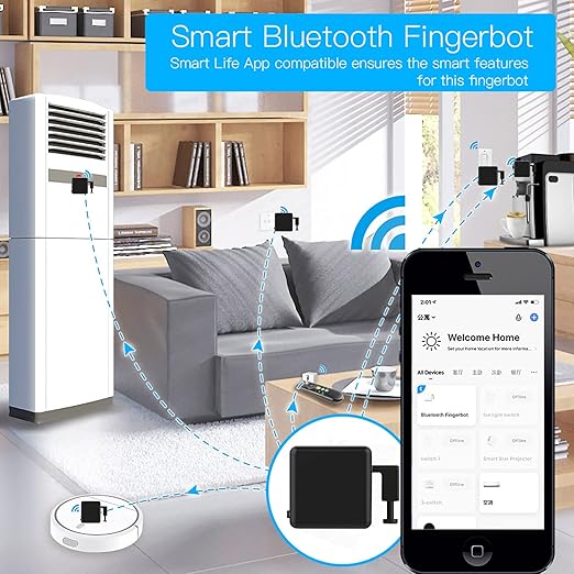 Smart Switch Button Pusher: Bluetooth Fingerbot Plus with Toolkit for Any Buttons & Switches, App Control, No Wiring Switch Bot Button, Add a Blutooth Hub Compatible with Alexa Google Home (Black)