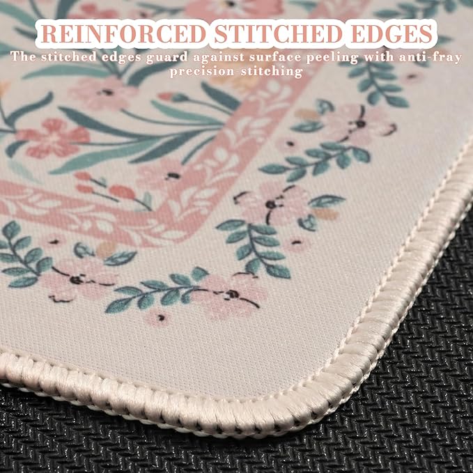 iCasso Aesthetic Small Floral Mouse Pad, Pink Mini Portable Travel Mousepad, Anti-Slip and Comfortable Cloth Mouse Mat 7.9"x9.5" with Stitched Edges for Computer, Laptop, Office, Home(Pink Floral)