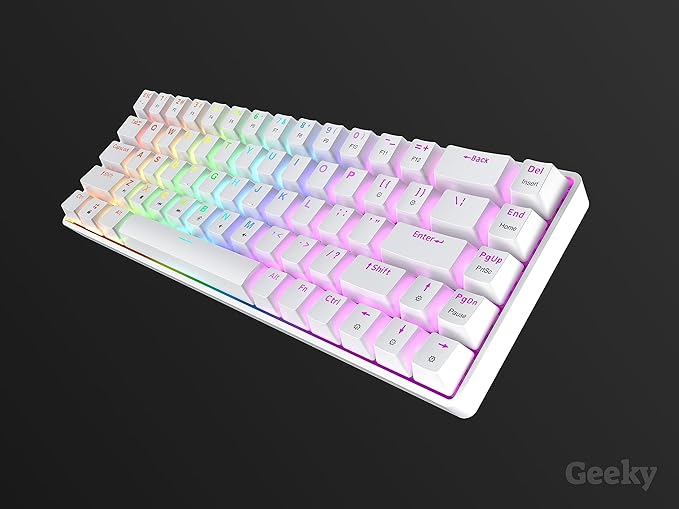 Geeky GK65 65% | Hot Swappable Mechanical Gaming Keyboard | 68 Keys Multi Color RGB LED Backlit for PC/Mac Gamer | ANSI US American Layout (White, Mechanical Blue)