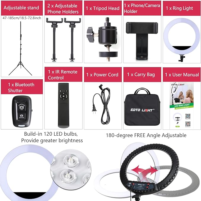 21 inch LED Ring Light with Tripod Stand, Video Ring Light for Selfie Photography Vlog Recording Conference Meeting Studio Portrait YouTube TikTok Makeup with Carrying Bag and Remote Control, CRI>97