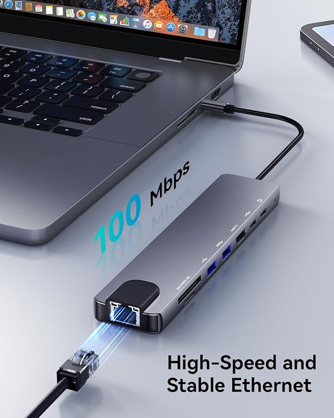 OPXYL 8-in-1 USB C Hub Multiport Adapter, USB C Docking Station for Laptop with 4K HDMI, 100W PD Charging, SD/TF Card Reader, USB 3.0 Ports for MacBook Pro/Air, iPad, Windows, School & Office
