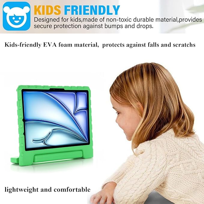 Kids Case for iPad Air 11-inch M3/M2 & iPad Pro 11 inch Case M5/M4 (2025/2024) with Pencil Holder/Kickstand Lightweight Convertible Handle Stand EVA Shockproof Rugged Protective Cover, Black