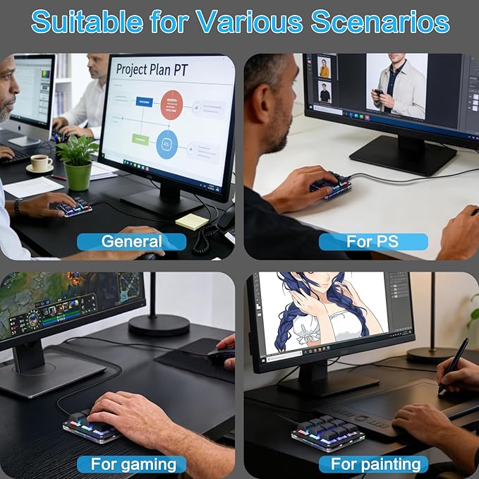 Koolertron Macro Programmable Keypad, One Handed Programmable Mechanical Keyboard, RGB Blue Switch Hot Swappable, 9 Keys Backlit Keypad for Working and Gaming, Black