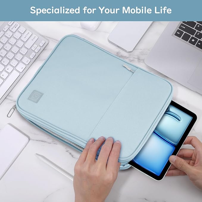 Dadanism 9-11 Inch Tablet Sleeve Padded Carrying Case for iPad (A16) 11th Gen 11", iPad 10th Gen 10.9", iPad Air M4/Pro M5 11", iPad Air 5/4, iPad 9/8/7th Gen, Galaxy Tab A11+ Plus 11", Milk Blue