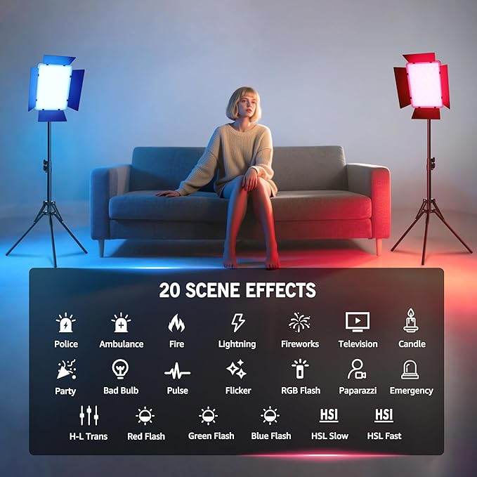 NiceVeedi 40W RGB Photography Lighting with 20 Effects, 360° Full Color/2700-6500K Studio Lights with Remote & Display, Lighting for Video Recording/Photography/Streaming/YouTube/TikTok/Content Creat