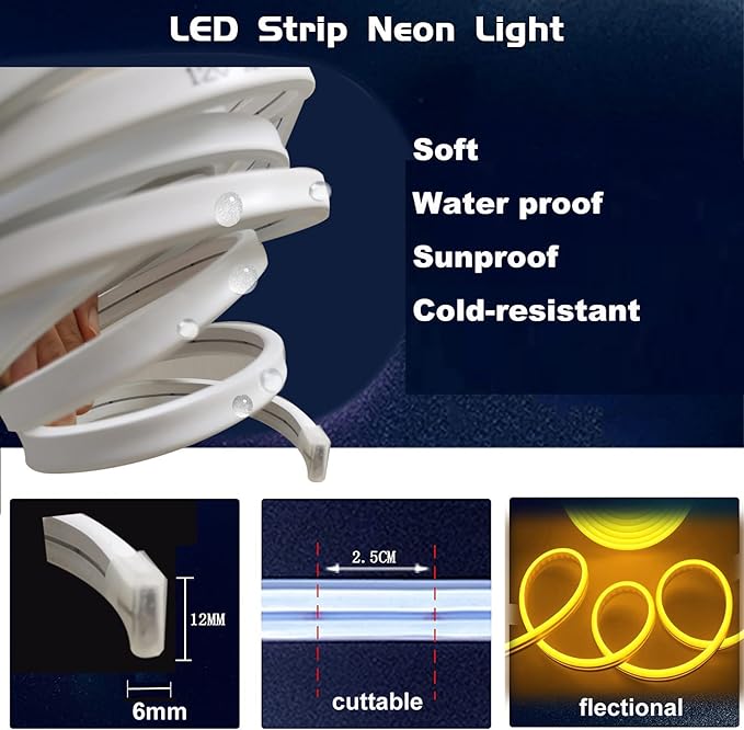 Purple Neon LED Strip Lights, 16.4ft 12V Waterproof Flexible Light for Indoor/Outdoor Decoration (Includes Power Adapter)