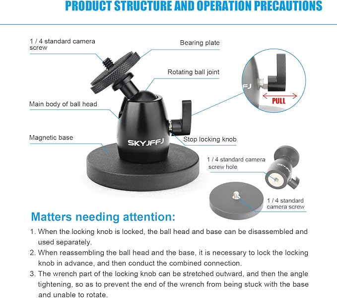 Action Camera Magnetic Mount for Gopro Hero 13 12 11 10 9 8 DJI Osmo Insta360 AKASO and Other Action Camera Aluminum 360° Rotation Magnetic Camera Mount with 1/4’’-20 Thread Stud