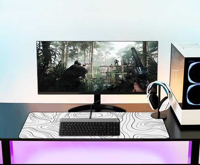 Large Mouse Pad 31.5 x 11.8 in, Gaming Mousepad with Stitched Edges, Premium Microfiber Cloth Surface, Waterproof Non-Slip Base Keyboard Desk Mat for Home Office Gaming, White Black Lines