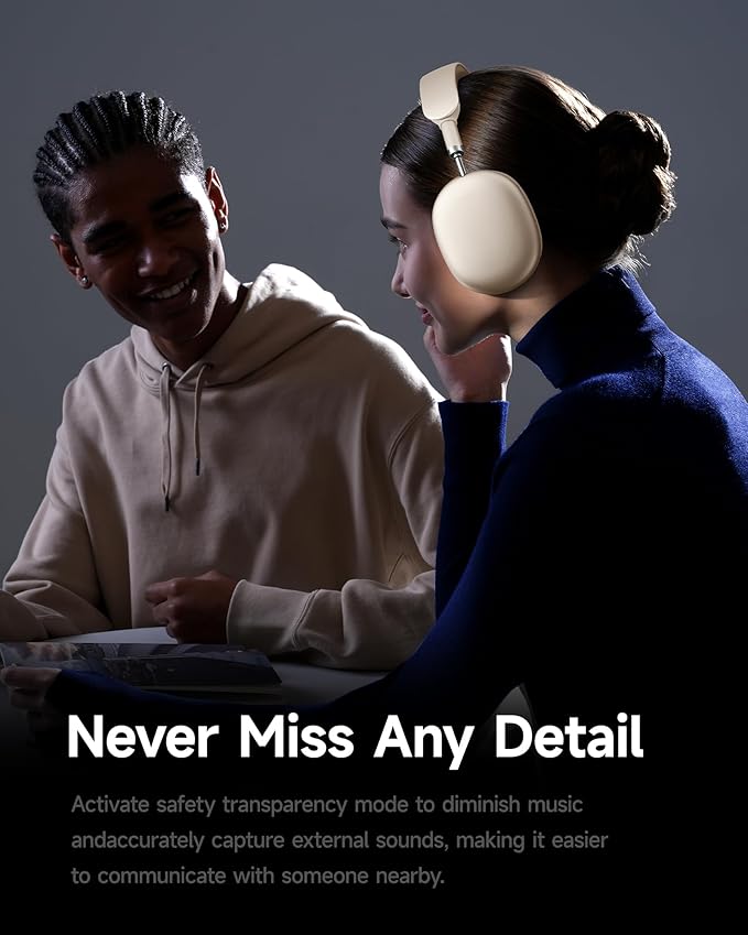 Picun F8 Pro Hybrid Active Noise Cancelling Headphones with Multiple Modes, Wireless Over-Ear Bluetooth Headphones, 140H Playtime, Customizable Sound, Head Tracking,Travel, Office (Khaki White)