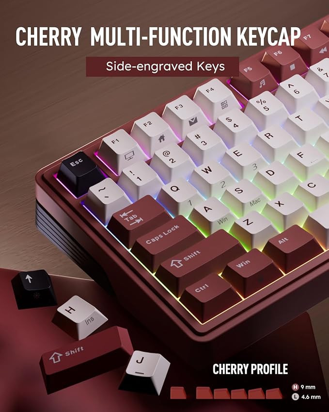 RK ROYAL KLUDGE M100 Wireless Mechanical Keyboard w/Screen & Dual Knobs, Tri-Mode Gasket Mount Gaming Keyboard with Number Pad, Hot Swappable Cream Switch, Red
