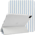 Lovmooful Compatible for iPad Pro 11-Inch,2022/2021/2020/2018 Model(4th/3rd/2nd/1st Generation) Case with Pencil Holder Cute Striped with Aesthetic Design Soft TPU Trifold Stand Protective-Blue&White