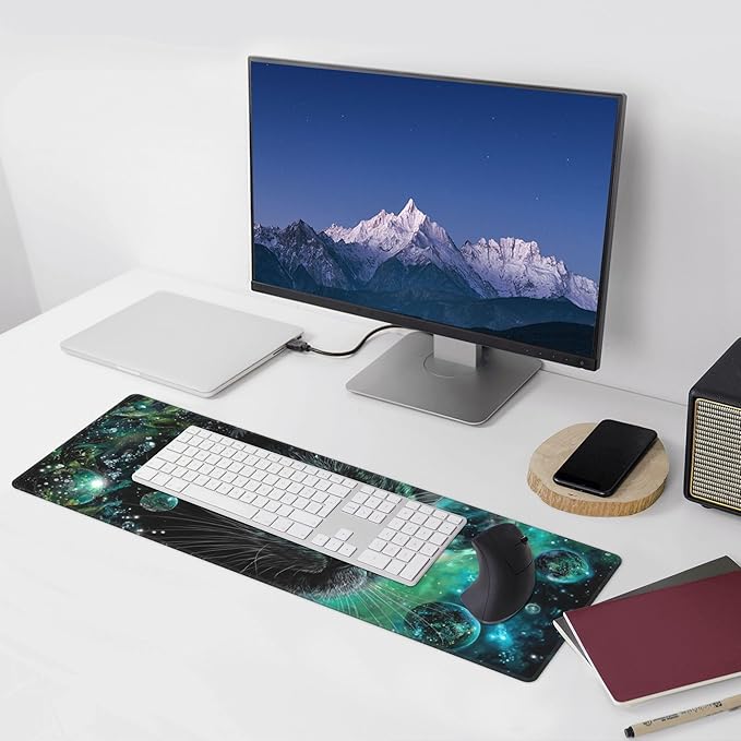 Cat Moon Mouse Pad Extended Large Gaming Mouse Pad XL Stitched Edges for Gamer Home Office 31.5 X 11.8 Inch