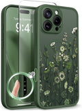 GVIEWIN for iPhone 16 Pro Case Compatible with MagSafe, [Military Grade Protection] [Screen Protector] Full Camera Protection Floral Translucent Women Magnetic Phone Case, Floratopia/Forest Green