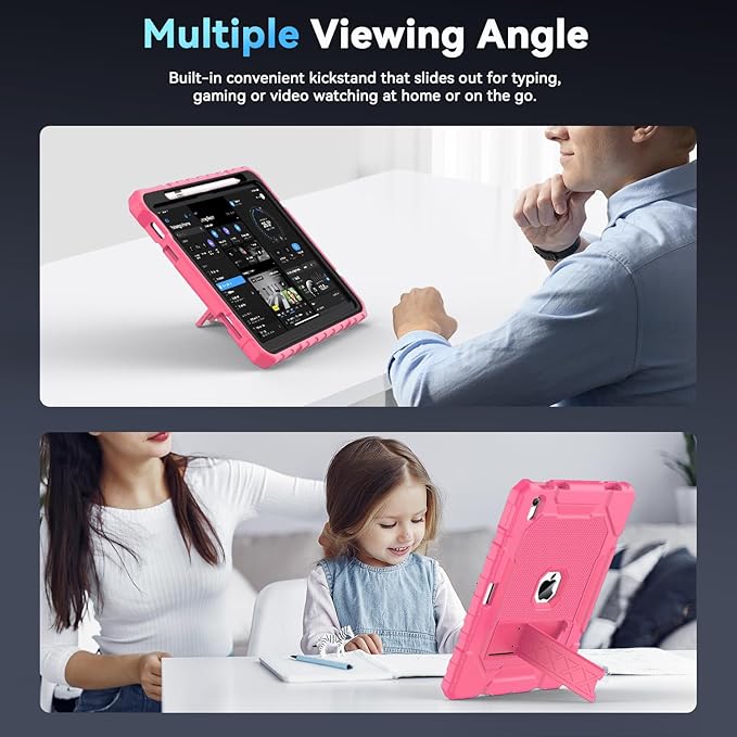 Grifobes for iPad A16 Case 11th Generation 11 inch 2025 / iPad 10th Generation Case 10.9 inch 2022, Heavy Duty Military Grade Shockproof Cover with Pencil Holder for i Pad 11/10 Gen (Pink)