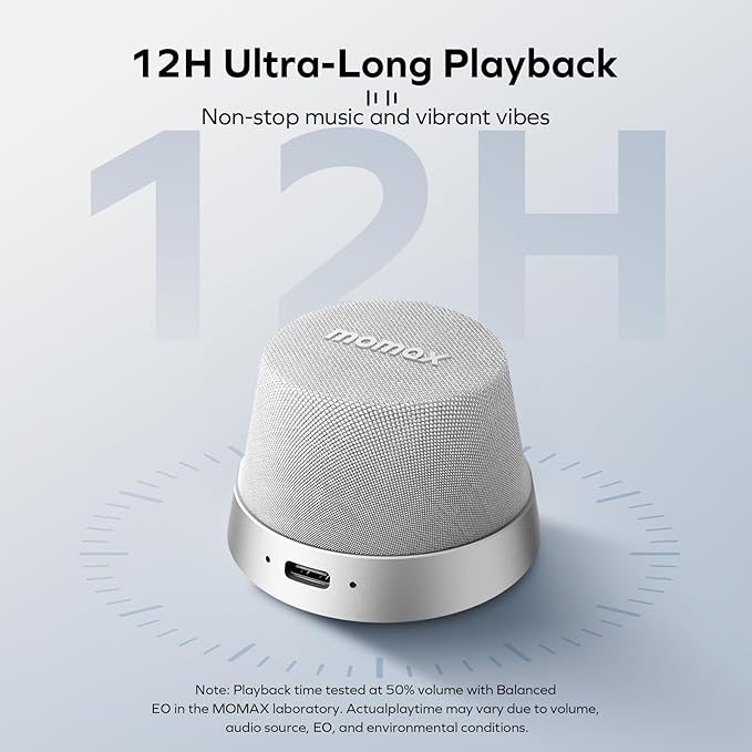 MOMAX Magnetic Portable Bluetooth Speaker, IPX6 Waterproof Mini Shower Speaker, Enhanced Bass, 12H Playtime, TWS Stereo, USB-C Outdoor Speaker, Travel & Gift Ideas, Silver