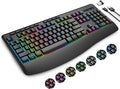 E-YOOSO RGB Wireless Keyboard, 3-Mode (2.4G/BT/USB), 9 Effects Backlits, Light Up Letters, Rechargeable Ergonomic Computer Silent Keyboard with Wrist Rest for Windows, Mac, PC, Laptop, Games
