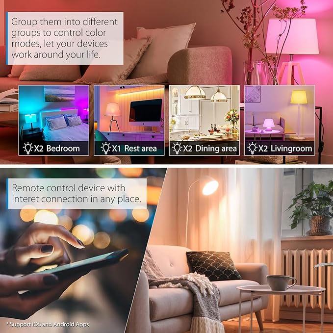 LVWIT Smart Light Bulbs Alexa, BR30 60W Equivalent, E26 Smart LED, Work with Google Assistant, Smart Life App, Tuya App, RGB Color Changing Bulb (8.5W), No Hub Required, 4-Pack
